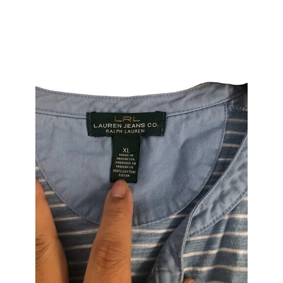 LRL Lauren Jeans Co Womens Blue Striped Short Sleeve Henley Top Size XL - Picture 2 of 5